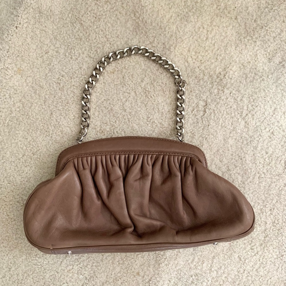 Banana Republic 100% Lamb Leather Clutch or Shoulder Bag, 2-Way Bag, Gray Beige